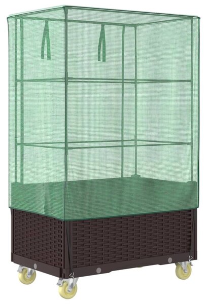 Rattan megjelenésű magaságyás borítással/kerékkel 80x50x182 cm