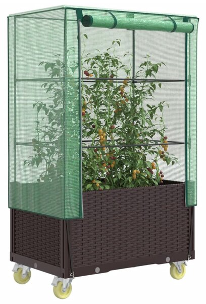 Rattan megjelenésű magaságyás borítással/kerékkel 80x50x182 cm