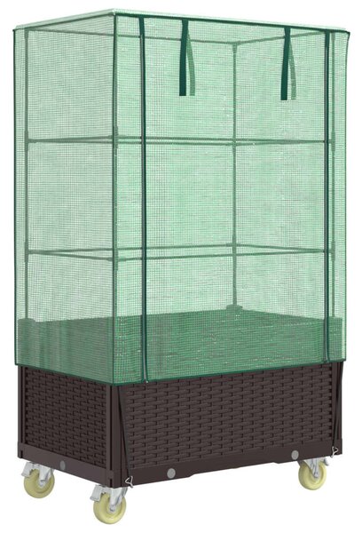 Rattan megjelenésű magaságyás borítással/kerékkel 80x50x182 cm