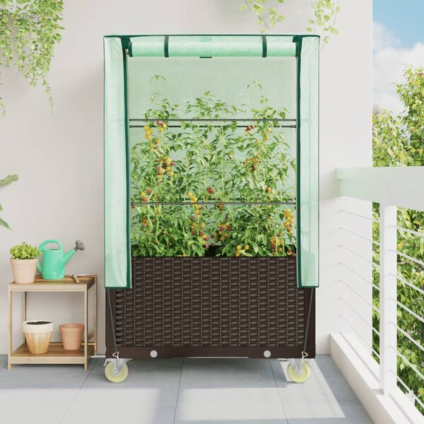 Rattan megjelenésű magaságyás borítással/kerékkel 80x50x182 cm
