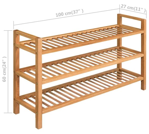 Tömör Tölgyfa Cipőtartó - 3 Polcos - 100x27x60 cm