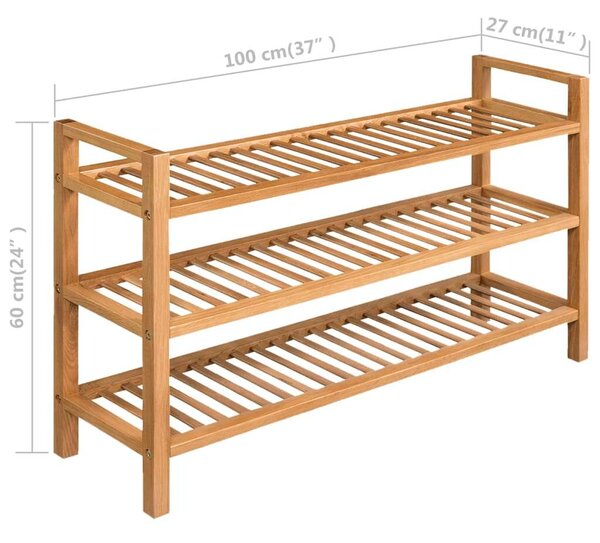 Tömör Tölgyfa Cipőtartó - 3 Polcos - 100x27x60 cm