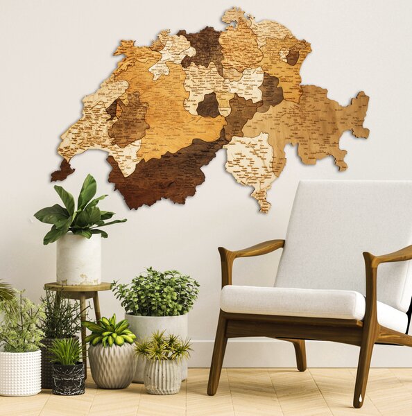 Natura Products - Svájc 3D Fa Puzzle Térkép - Elegáns Fali Dekoráció