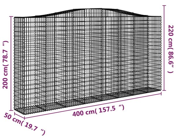 4 db íves horganyzott vas gabion kosár 400x50x200/220 cm
