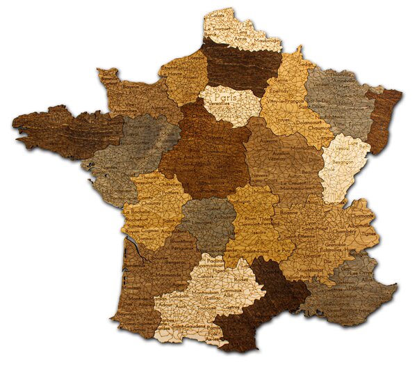 Natura Products - Franciaország 3D Fa Puzzle Térkép - Elegáns Fali Dekoráció