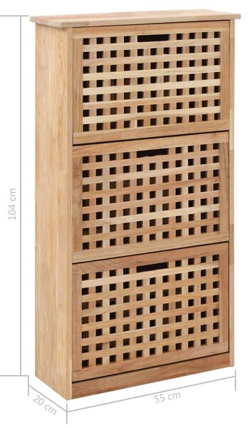 Fa Cipősszekrény - Tömör Diófa - 3 rekeszes - 55x20x104 cm