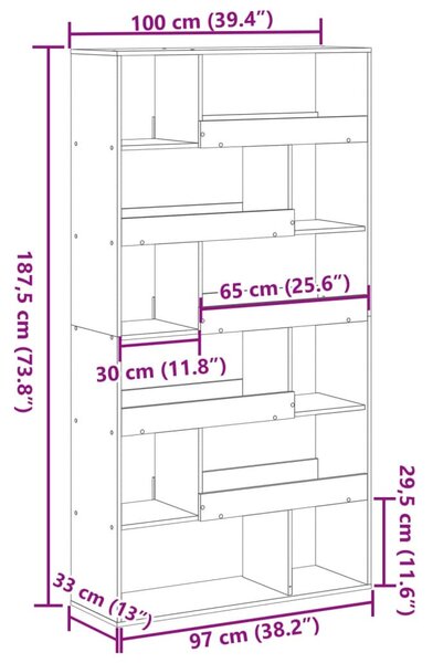 Füstös tölgy színű szerelt fa térelválasztó 100 x 33 x 187,5 cm