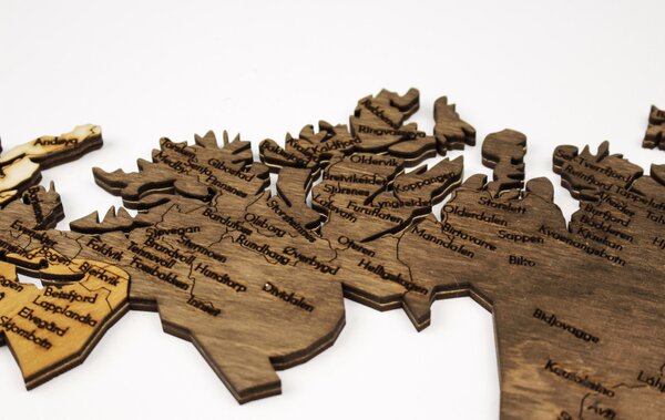 Natura Products - Norvégia 3D Fa Puzzle Térkép - Elegáns Fali Dekoráció