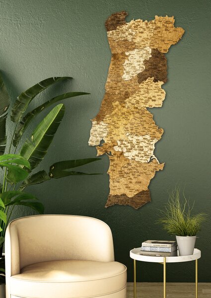 Natura Products - Portugália 3D Fa Puzzle Térkép - Elegáns Fali Dekoráció