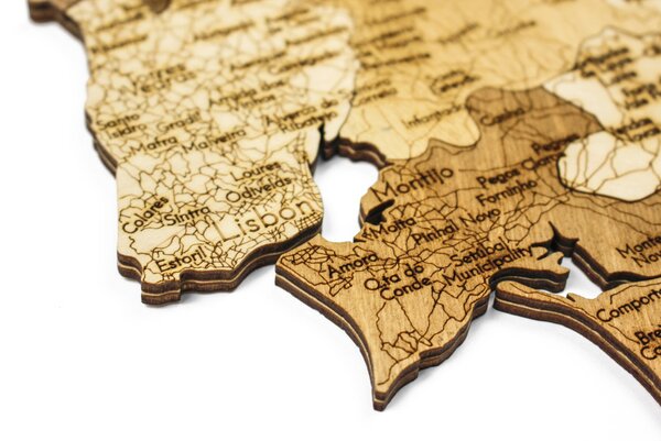 Natura Products - Portugália 3D Fa Puzzle Térkép - Elegáns Fali Dekoráció