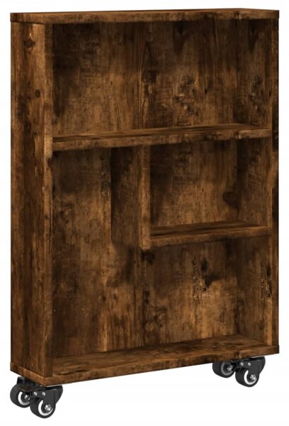 Füstös tölgy színű szerelt fa keskeny tárolókocsi 48x13x68 cm