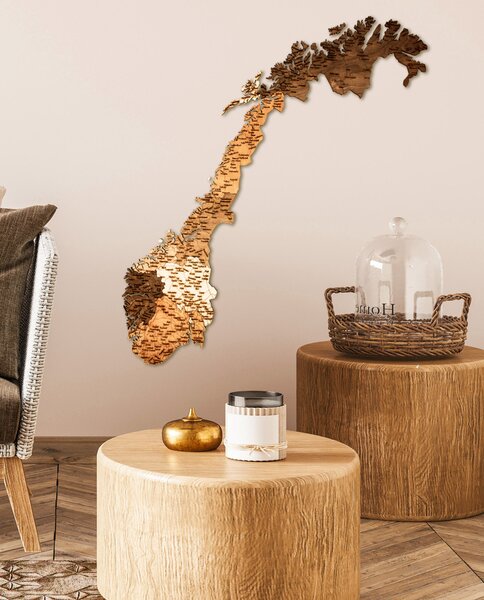 Natura Products - Norvégia 3D Fa Puzzle Térkép - Elegáns Fali Dekoráció