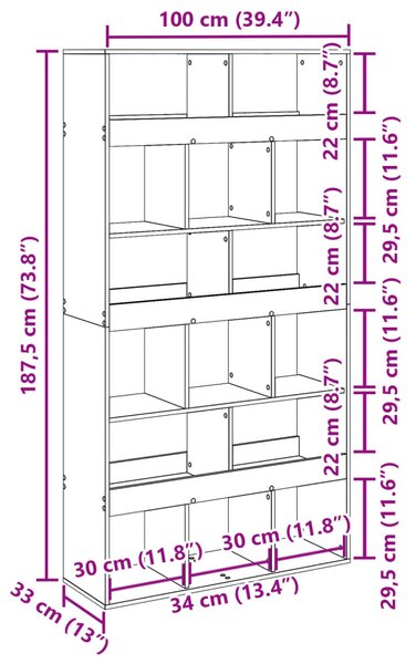 Antik fa színű szerelt fa könyvespolc 100 x 33 x 187,5 cm