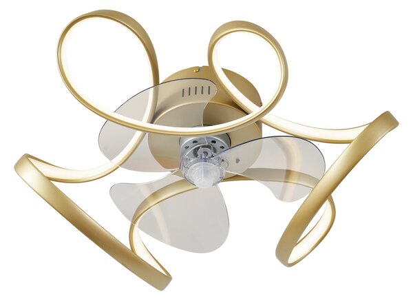 Mennyezeti ventilátor sárgaréz 55cm LED-del, fényerőszabályzóval és távirányítóval - Mandy