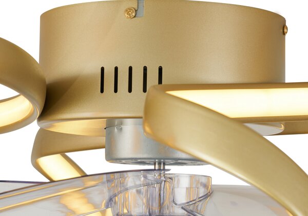 Mennyezeti ventilátor sárgaréz 55cm LED-del, fényerőszabályzóval és távirányítóval - Mandy