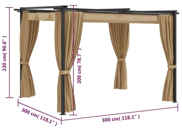 Acél Pavilon Függönyökkel - 3x3m - Bézs