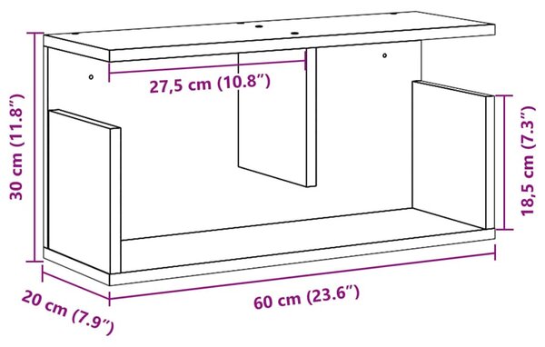Fekete szerelt fa faliszekrény 60 x 20 x 30 cm