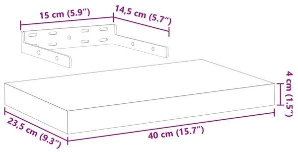 Szerelt fa függőpolc 40 x 23,5 x 4 cm