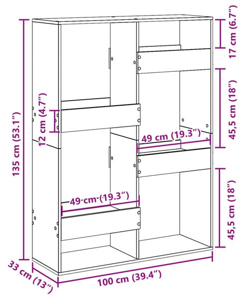 Barna tölgy színű szerelt fa térelválasztó 100 x 33 x 135 cm