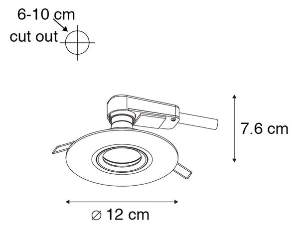 6 db Modern süllyesztett folt fekete 12 cm - Buco
