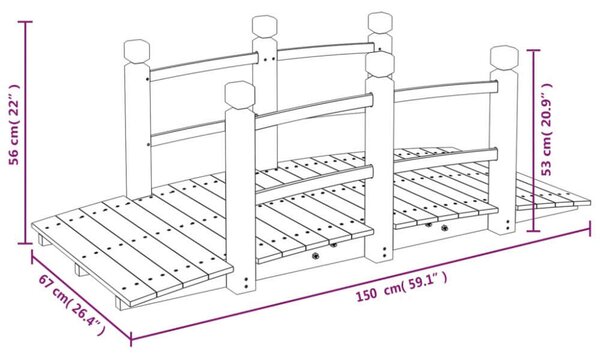 Fa Kerti Híd - 150cm - Korláttal