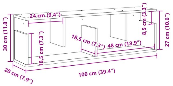 Fekete szerelt fa faliszekrény 100 x 20 x 30 cm