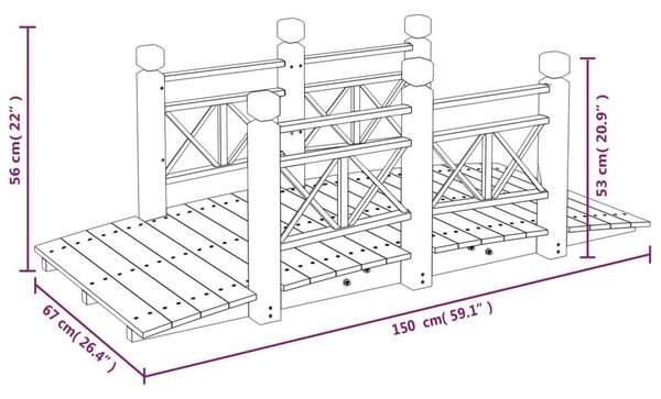 Lucfenyő Kerti Híd Korláttal - 150cm