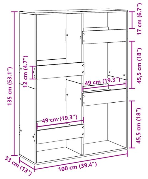 Antik fa színű szerelt fa térelválasztó 100 x 33 x 135 cm
