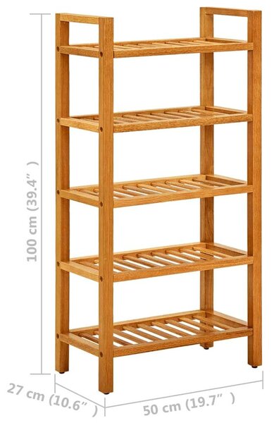 Tömör Tölgyfa Cipőtartó - 5 Polc - 50x27x100 cm
