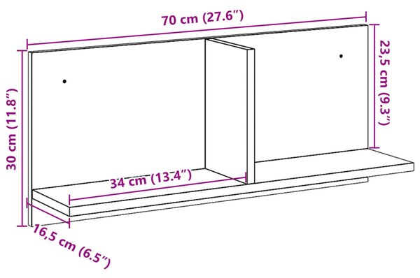 Fekete szerelt fa faliszekrény 70 x 16,5 x 30 cm