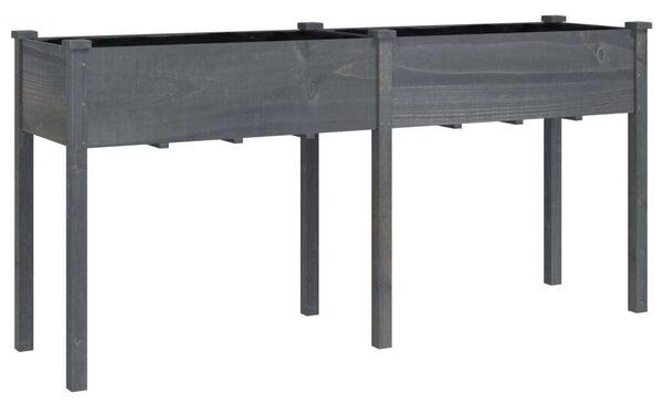 Szürke tömör fenyőfa kerti ültetőláda béléssel 161x45x76 cm