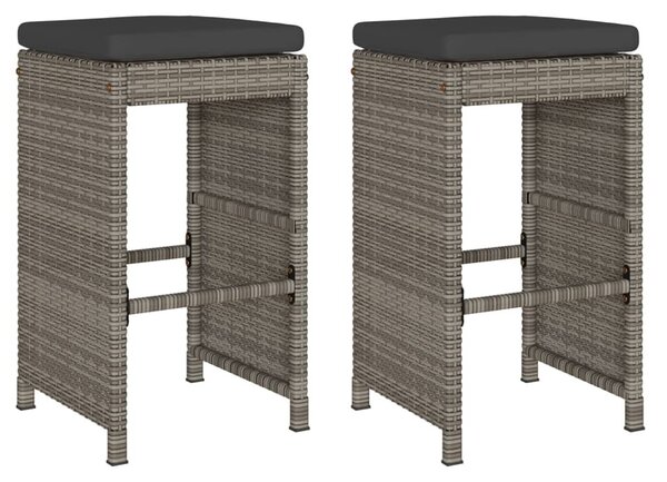 2 db szürke polyrattan kerti bárszék párnával