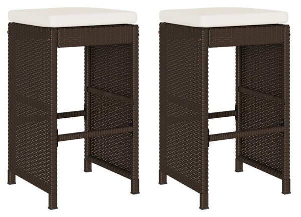 2 db barna polyrattan kerti bárszék párnával