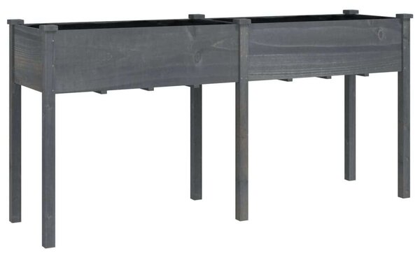 Szürke tömör fenyőfa kerti ültetőláda béléssel 161x45x76 cm