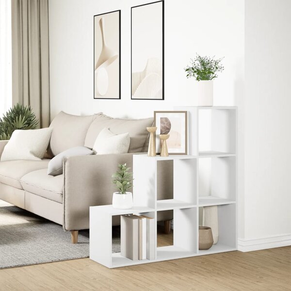 3-szintes szobaelválasztó könyvespolc fehér, 99 x 29 x 99 cm, rétegelt fa