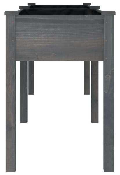 Szürke tömör fenyőfa kerti ültetőláda béléssel 203x53x76 cm