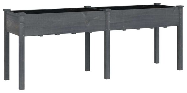 Szürke tömör fenyőfa kerti ültetőláda béléssel 203x53x76 cm
