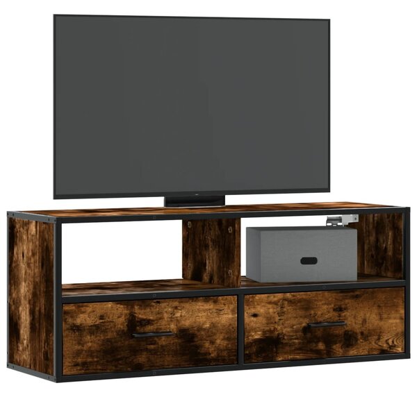 Füstös tölgy színű szerelt fa és fém TV-szekrény 100x31x39,5 cm