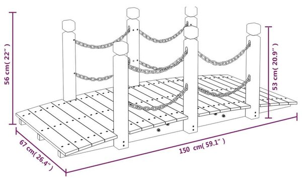 Fa Kerti Híd Lánckorláttal - 150cm