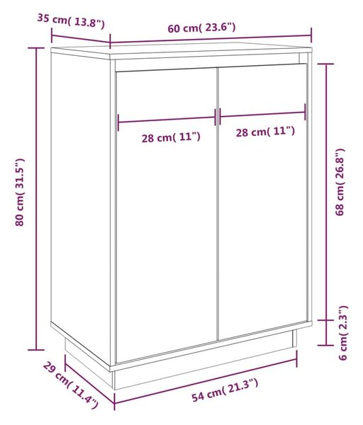 Fenyőfa Cipőszekrény - 2 Ajtós - 60x35x80 cm