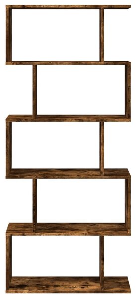 5 szintes füstös tölgy fa elválasztó könyvespolc 70x24x161 cm
