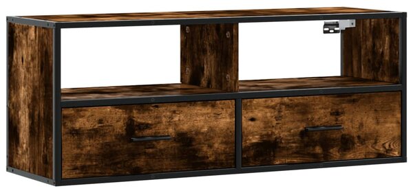 Füstös tölgy színű szerelt fa és fém TV-szekrény 100x31x39,5 cm