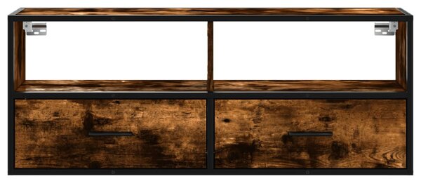 Füstös tölgy színű szerelt fa és fém TV-szekrény 100x31x39,5 cm