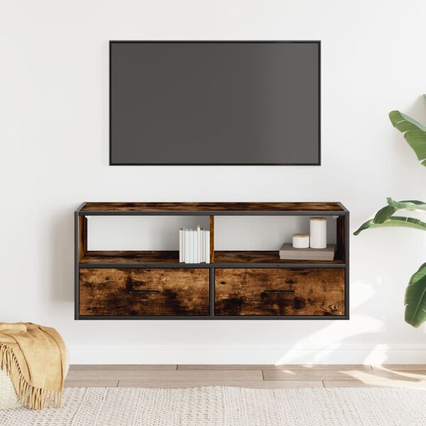 Füstös tölgy színű szerelt fa és fém TV-szekrény 100x31x39,5 cm