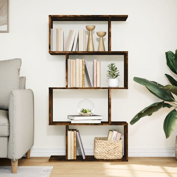 4 szintes füstös tölgy fa elválasztó könyvespolc 70x24x129 cm