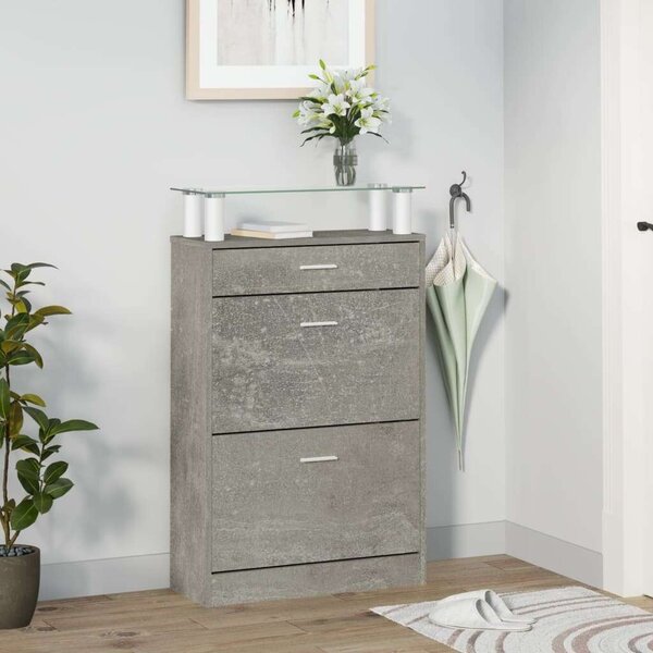 Modern Cipőtartó Szekrény - Betonszürke - 63x24x104 cm