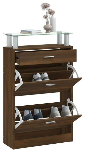 Cipősszekrény - Barna Tölgy - 3 Fiókos - 63x24x104 cm