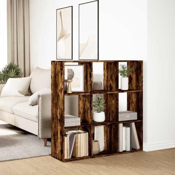 Füstös tölgy szerelt fa elválasztó könyvespolc 102x29x103,5 cm