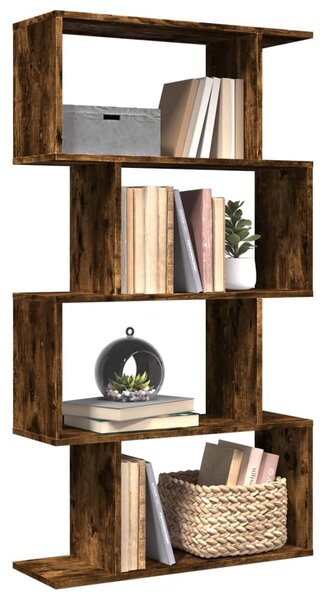 4 szintes füstös tölgy fa elválasztó könyvespolc 70x24x129 cm