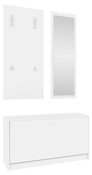 Fehér 3 az 1-ben Cipőszekrény Szett - Tükörrel és Fogaspanel - 80x27x46,5 cm